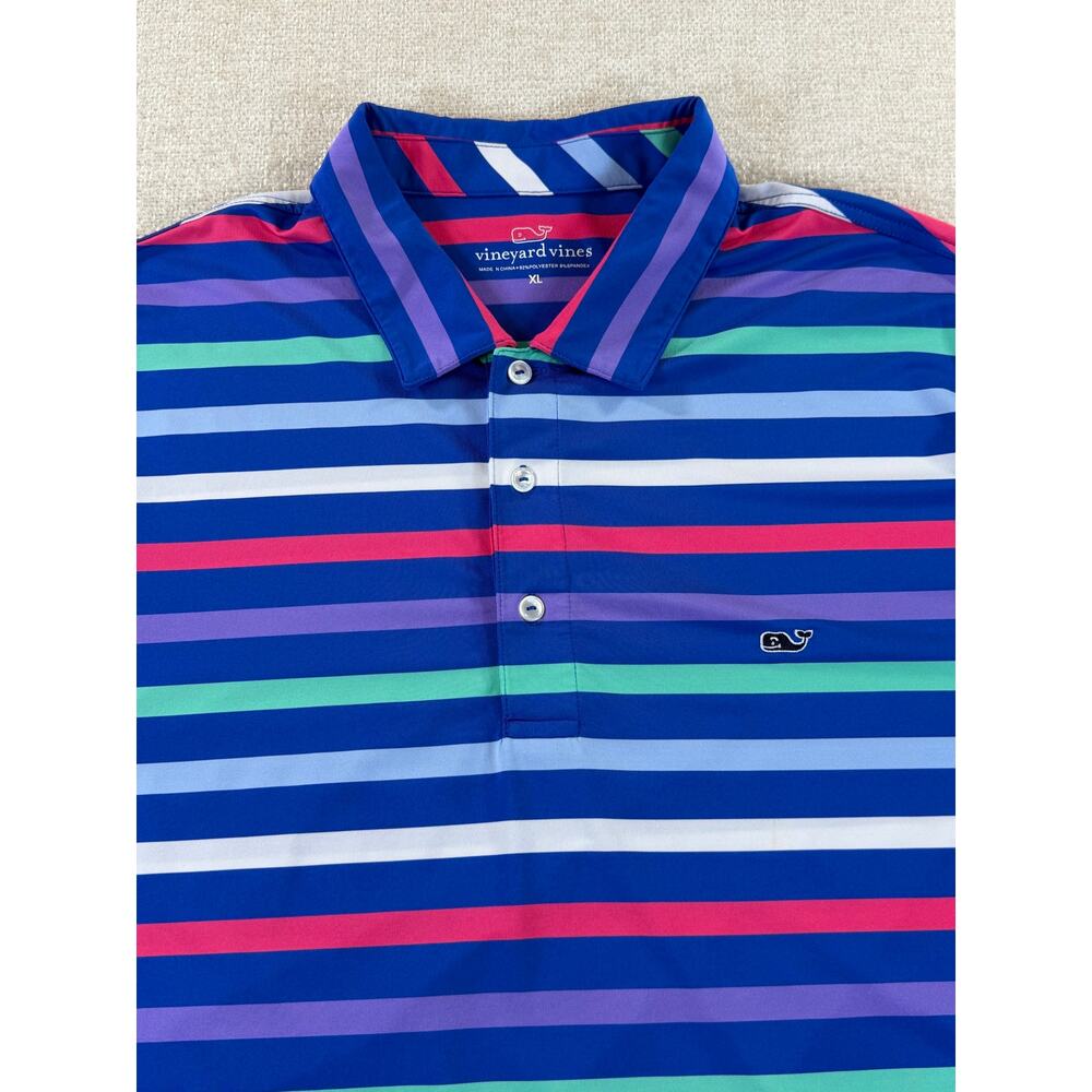 Vineyard Vines Men's XL Blue Green Striped Short Sleeve Performance Golf Polo - Picture 7 of 7